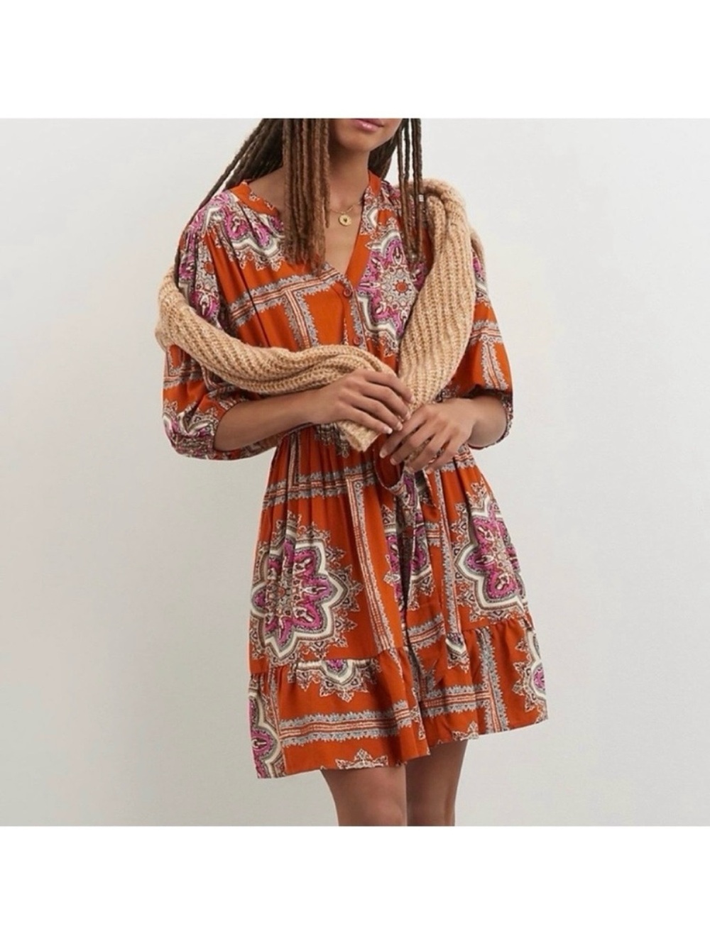 Anthropologie Isabel Paisley Puff Cottage Boho Summer Porridge Mini Dress
